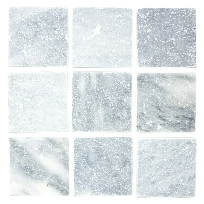 Antikmarmorfliese Bardiglio Marble - 10 x 10 cm, Anthrazit, Matt - Quadratische Marmorfliesen in einem Rastermuster angeordnet, mit subtilen Grautönen, die ein elegantes und modernes Design erzeugen.