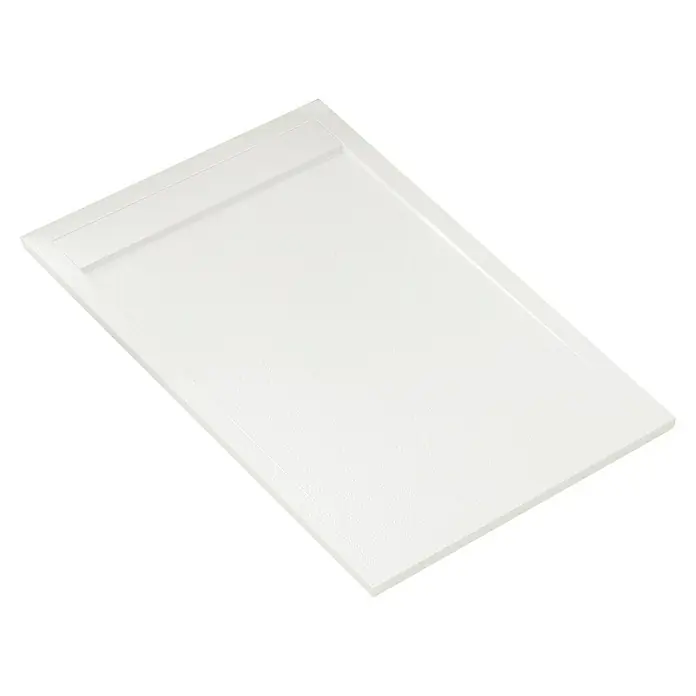 Plato de ducha aligerado Volga - L x An: 90 x 180 cm, Carga mineral, Blanco - Plato de ducha rectangular blanco con borde ligeramente elevado para el drenaje de agua, ideal para baños modernos.