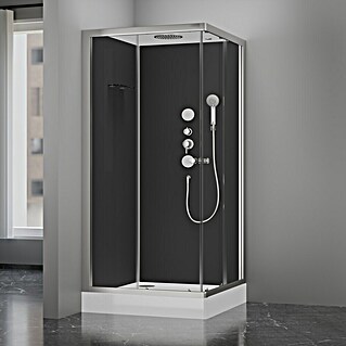 Aurlane Komplettdusche Black 2 Square (90 x 90 x 215 cm, Weiß/Schwarz/Silber)