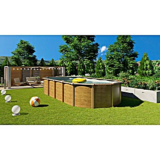 KWAD Stahlwand-Pool Supreme Wood (L x B x H: 610 x 370 x 132 cm, Hellbraun, 22 100 l)