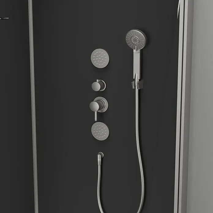 Aurlane Komplettdusche Black 2 Square - 90 x 90 x 215 cm, Weiß/Schwarz/Silber - Duschpaneel mit Handbrause, Kopfbrause und Bedienelementen in modernem Design für ein entspannendes Duscherlebnis.