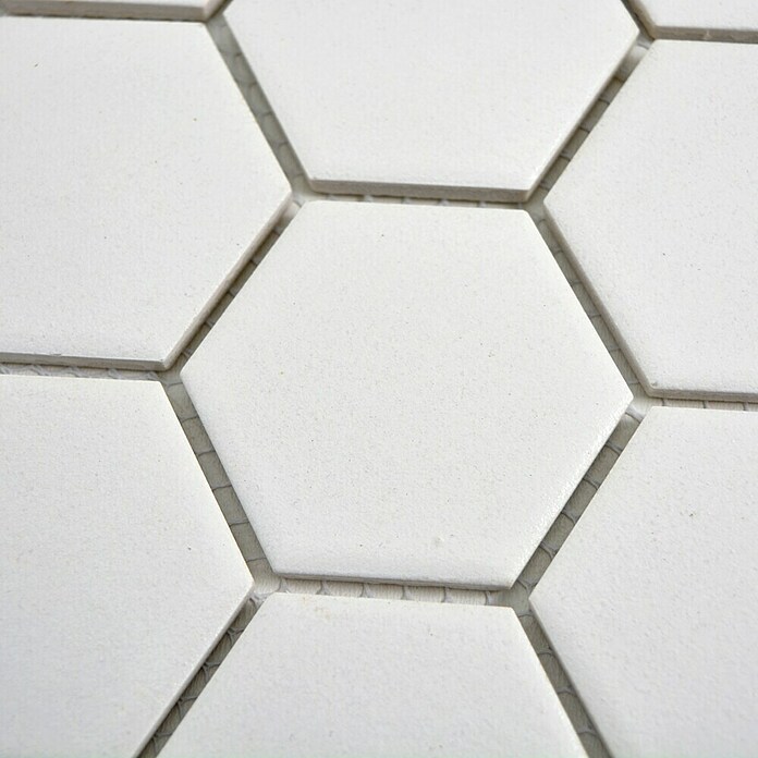 Mosaikfliese Hexagon Uni CU HX101 (32,5 x 28,1 cm, Weiß, Matt)