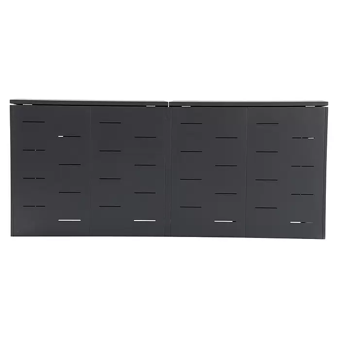 Gardol Mülltonnenbox - 268 x 117,5 cm, Stahl, Anthrazit, Geeignet für Anzahl Mülltonnen: 4 Stk. - Dunkelgraue Outdoor-Aufbewahrungsbox mit horizontalen Lüftungsschlitzen und mehreren Fächern.