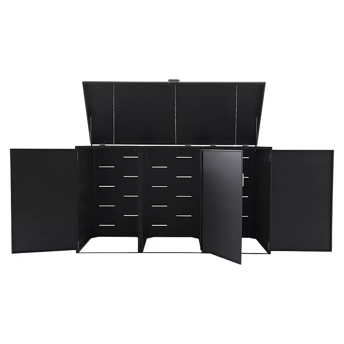 Gardol Mülltonnenbox - 203,5 x 117,5 cm, Stahl, Anthrazit, Geeignet für Anzahl Mülltonnen: 3 Stk. - Offener schwarzer Outdoor-Lagerschrank mit Hebedeckel und mehreren offenen Fächern.