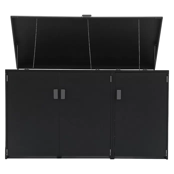 Gardol Mülltonnenbox - 203,5 x 117,5 cm, Stahl, Anthrazit, Geeignet für Anzahl Mülltonnen: 3 Stk. - Schwarzer Outdoor-Lagerschrank mit Hebedeckel und drei Türen.