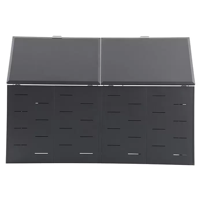 Gardol Mülltonnenbox - 268 x 117,5 cm, Stahl, Anthrazit, Geeignet für Anzahl Mülltonnen: 4 Stk. - Dunkelgraue modulare Paketbox aus Metall mit zwei oberen Fächern und mehreren horizontalen Schlitzen.