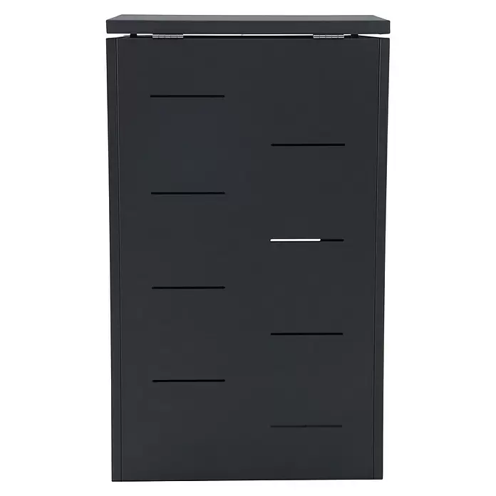 Gardol Mülltonnenbox - 69,5 x 117,5 cm, Stahl, Anthrazit, Geeignet für Anzahl Mülltonnen: 1 Stk. - Dunkelgrauer Schuhschrank mit aufklappbarer Platte und horizontalen Lüftungsschlitzen.
