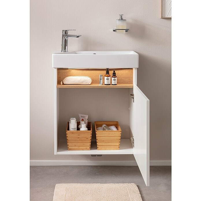 Camargue Pure Badmöbel-Set (Gesamtbreite Badmöbel: 55 cm, Weiß/Eiche, Matt) | BAUHAUS