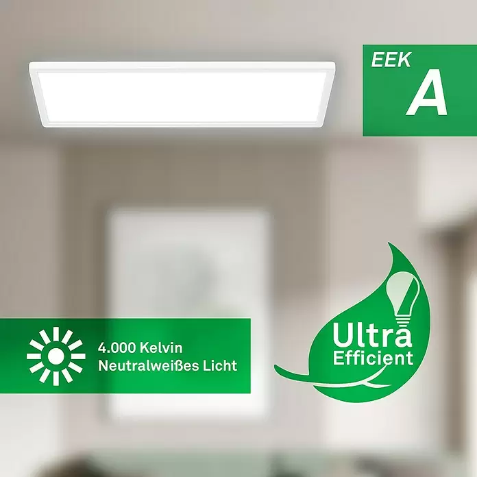 Brilo LED-Panel - 14 W, L x B x H: 58 x 20 x 3 cm, Weiß, Neutralweiß - Weiße rechteckige LED-Deckenleuchte. EEK A, 4.000K neutralweißes Licht, ultra effizient.