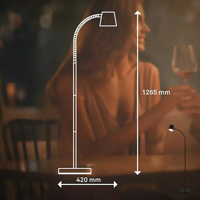 Brilo Akku-Stehleuchte Cielo - Warmweiß, 5,5 W, IP20 - Eine elegante Stehlampe mit Maßen 1265 mm Höhe und 420 mm Breite. Sie verleiht jedem Raum eine stilvolle Note.
