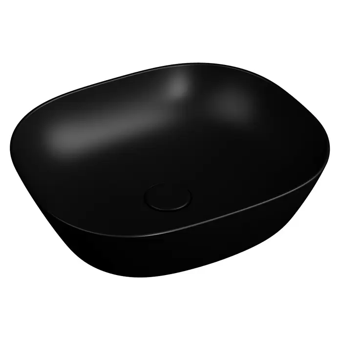 VitrA Plural Aufsatzwaschbecken - 45 x 38 cm, Mit schmutzabweisender Glasur, Hahnloch: Ohne, Ohne Überlauf, Schwarz - Modernes matt-schwarzes Keramik-Aufsatzwaschbecken mit integriertem Abfluss.