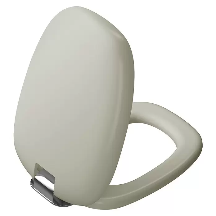 VitrA Plural WC-Sitz - Duroplast, Taupe, Mit Absenkautomatik - Hellgrauer ovaler Toilettensitz mit Chromscharnier.