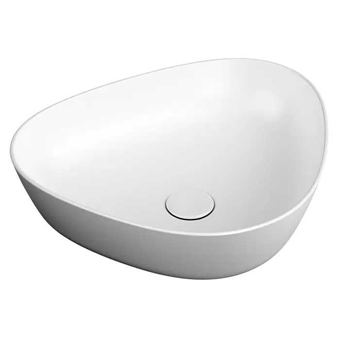 VitrA Plural Aufsatzwaschbecken - 47 x 40 cm, Mit schmutzabweisender Glasur, Hahnloch: Ohne, Ohne Überlauf, Edelweiß - Weißes, mattes, ovales Aufsatzwaschbecken mit passender Abflussabdeckung.