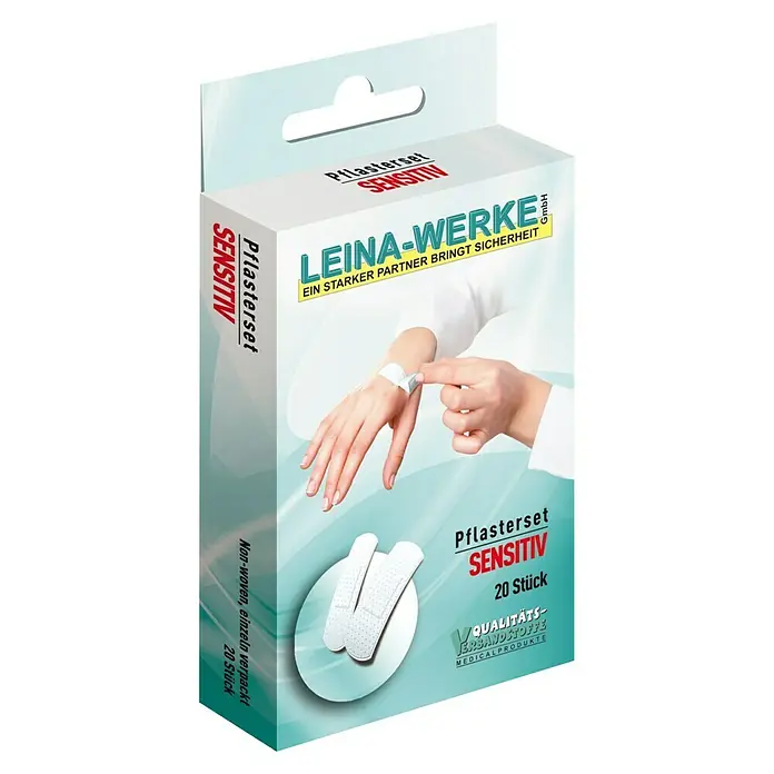 Leina-Werke Pflaster-Set Sensitiv - 20 Stk., Non-woven - Packung Leina-Werke Sensitiv Pflasterset mit 20 Stück. Ideal für empfindliche Haut und kleine Wunden, einzeln verpackt für hygienische Anwendung.