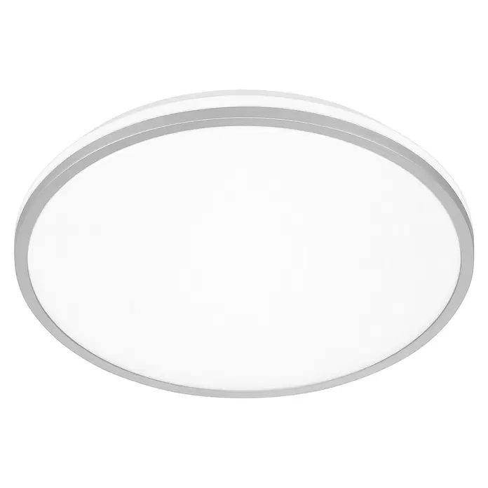 Brilo LED-Panel rund - 8,5 W, Ø x H: 33 x 6 cm, Chrom matt, Neutralweiß - Ovale weiße LED-Deckenleuchte mit silber-grauem Rahmen.