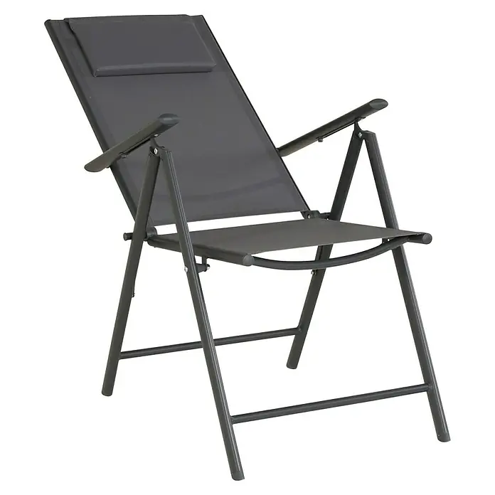 Sillón de posiciones Donavan - An x Pr x Al: 72 x 55 x 107 cm, Antracita - Imagen de una tumbona reclinable ajustable para exteriores de color gris con reposabrazos y reposacabezas.