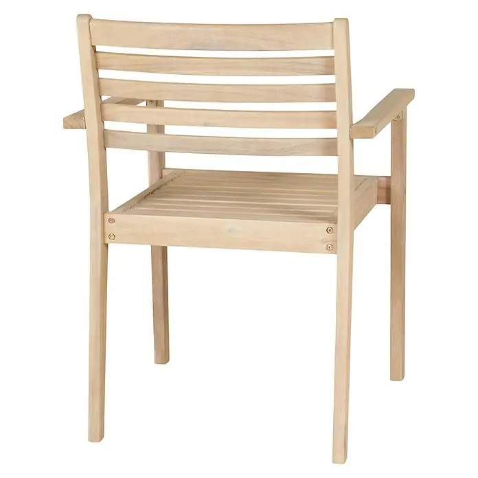 Sunfun Silla de jardín Nour - 56 x 60 x 84 cm, Natural, Madera de acacia - Silla de madera con reposabrazos y diseño de listones. La silla es de madera clara y tiene un aspecto clásico y atemporal.