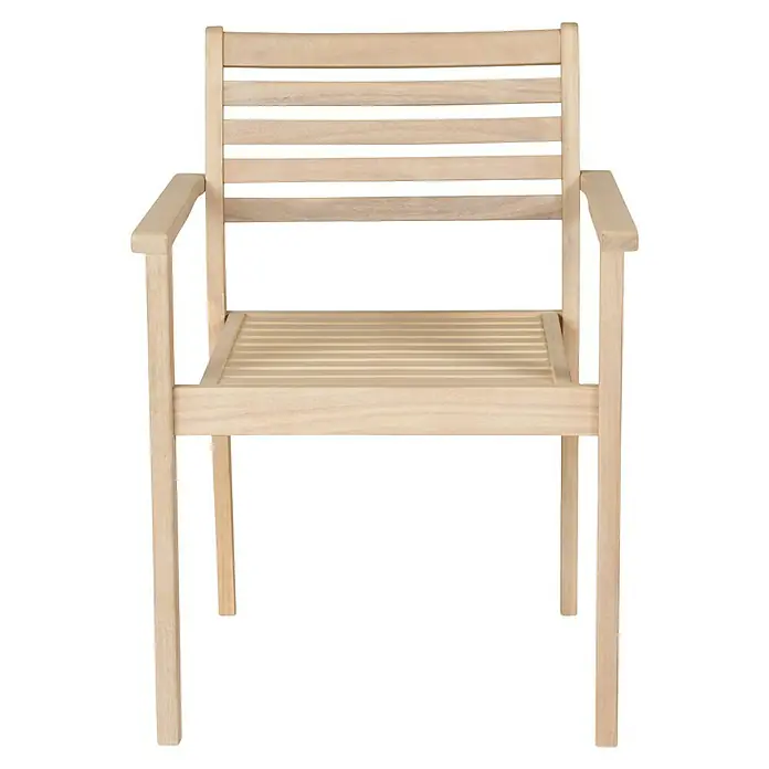 Sunfun Silla de jardín Nour - 56 x 60 x 84 cm, Natural, Madera de acacia - Silla de madera clara con reposabrazos. La silla presenta un diseño de listones y una estética sencilla y moderna para uso interior/exterior.