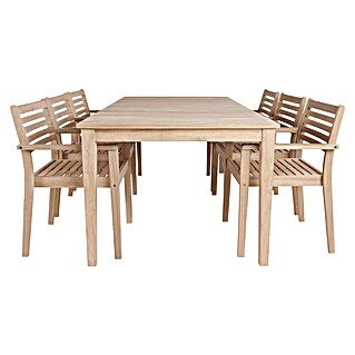 Sunfun Conjunto de muebles Nour mesa rectangular (7 pzs., Madera de acacia, Natural)