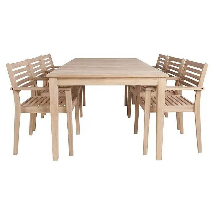 Sunfun Conjunto de muebles Nour mesa rectangular - 7 pzs., Especificación del material, Marrón - Elegante juego de comedor de jardín con mesa y sillas de madera clara. Perfecto para comidas al aire libre y momentos de relax en el jardín.