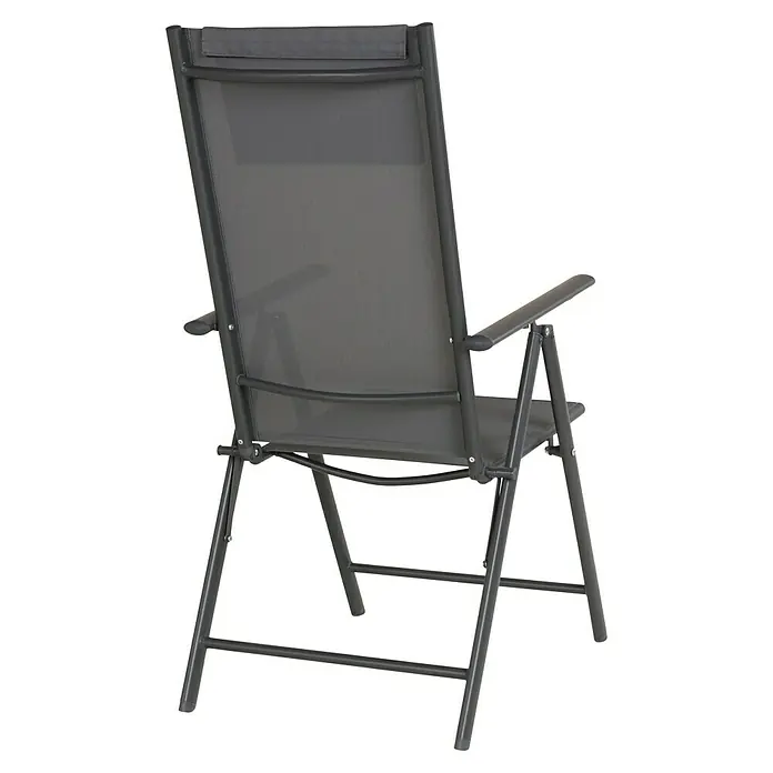 Sillón de posiciones Donavan - An x Pr x Al: 72 x 55 x 107 cm, Antracita - Vista posterior de una silla de jardín ajustable gris con reposabrazos y un marco metálico resistente a la intemperie. Ideal para jardines o terrazas.