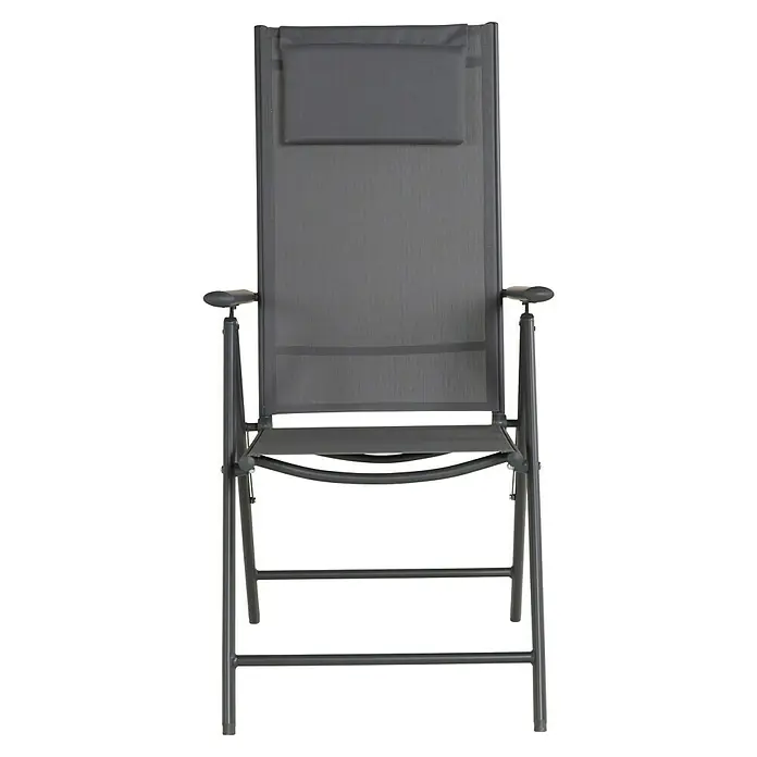 Sillón de posiciones Donavan - An x Pr x Al: 72 x 55 x 107 cm, Antracita - Esta silla de camping plegable gris con reposabrazos y reposacabezas ofrece comodidad para horas de relax al aire libre. Fácil de transportar.