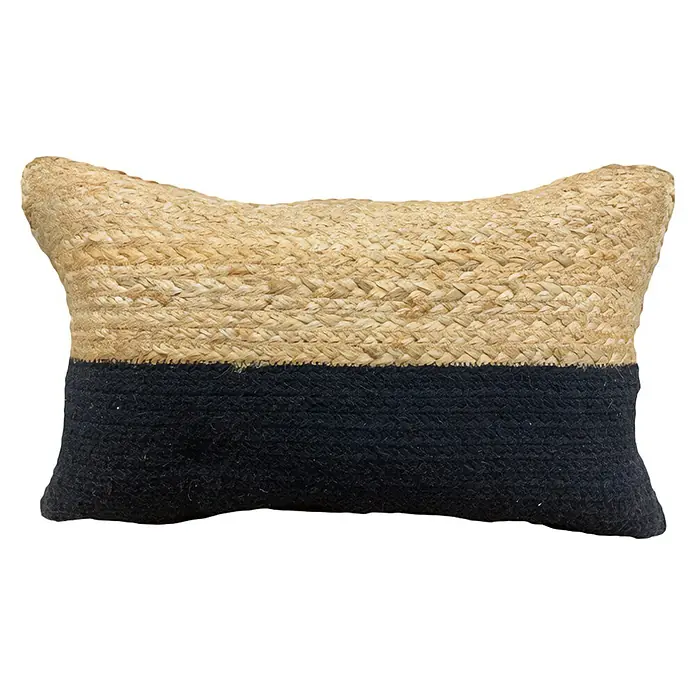 Cojín Yute Bicolor - 30 x 50 cm, Natural/Blanco - Cojín decorativo de yute con bloque de color negro, que añade un toque natural y elegante a cualquier estancia.