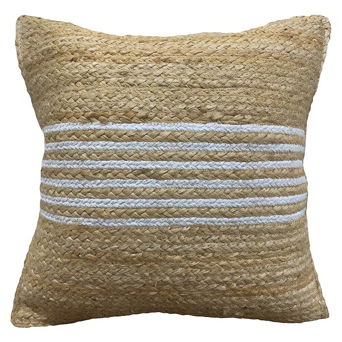 Cojín Yute Rayas (Natural/Blanco, 45 x 45 cm, 80% yute 20% algodón) | BAUHAUS