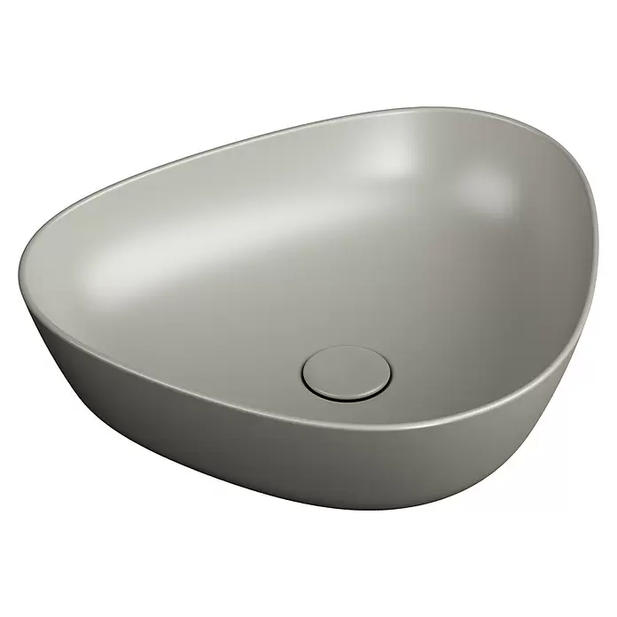 VitrA Plural Aufsatzwaschbecken - 47 x 40 cm, Mit schmutzabweisender Glasur, Hahnloch: Ohne, Ohne Überlauf, Taupe - Moderne graue ovale Waschtischschale mit bündigem Ablauf.