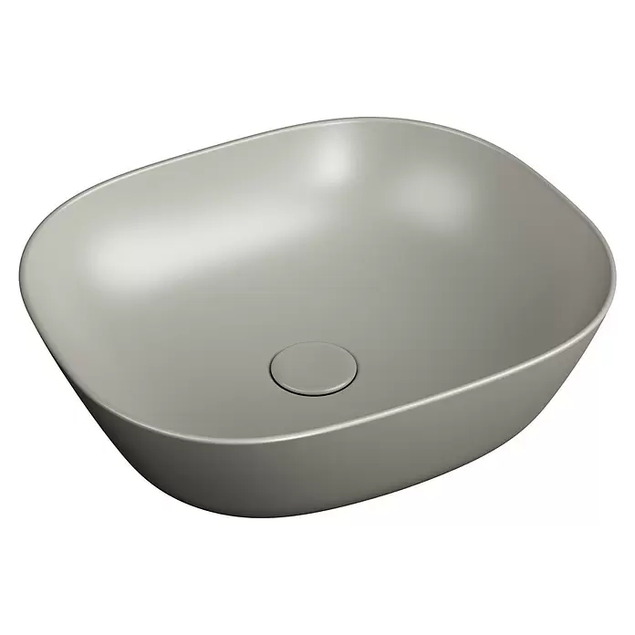 VitrA Plural Aufsatzwaschbecken - 45 x 38 cm, Mit schmutzabweisender Glasur, Hahnloch: Ohne, Ohne Überlauf, Taupe - Modernes ovales graues Waschbecken mit integriertem Abfluss.