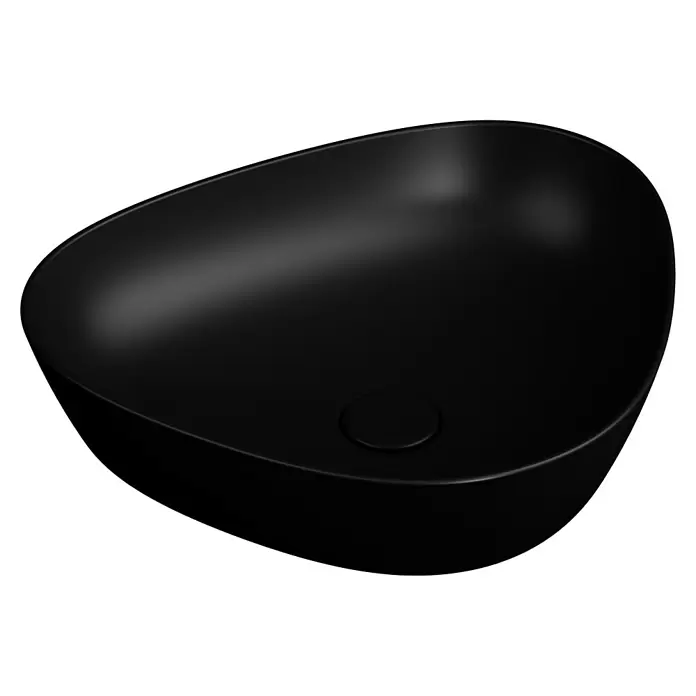 VitrA Plural Aufsatzwaschbecken - 47 x 40 cm, Mit schmutzabweisender Glasur, Hahnloch: Ohne, Ohne Überlauf, Schwarz - Modernes schwarzes ovales Aufsatzwaschbecken mit integriertem Abfluss.