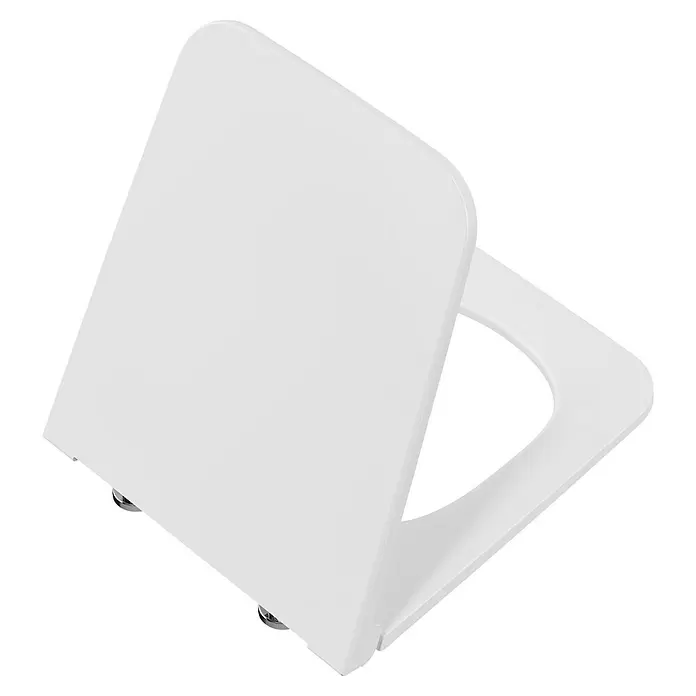 VitrA Equal WC-Sitz - Duroplast, Weiß, Mit Absenkautomatik - Weißer Toilettensitz mit leicht geöffnetem Deckel, schräge Ansicht.