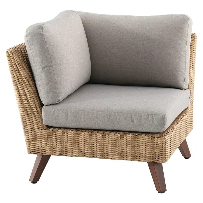 Sofá de conjunto Royal Riviera - Beige, An x Pr x Al: 234 x 89 x 75 cm, Aluminio/Ratán sintético - Cómodo sillón de mimbre con cojines grises. El mueble perfecto para pasar horas relajantes en el jardín o en la terraza.