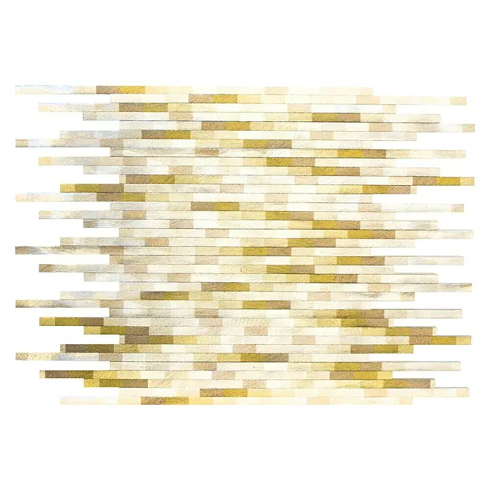Mosaikfliese Verbund ALF L102L - 27,2 x 30,2 cm, Braun/Beige, Matt - Mosaikfliesen mit horizontalen Rechtecken in verschiedenen Gold-, Beige- und Brauntönen für Wand- oder Bodendesign.