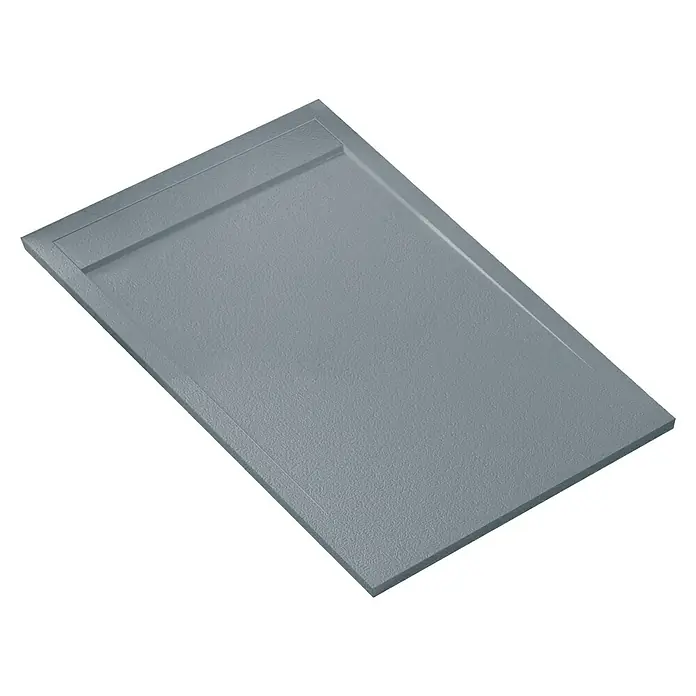 Plato de ducha aligerado Volga - L x An: 70 x 120 cm, Carga mineral, Cemento - Plato de ducha gris con superficie texturizada. El producto es simple y funcional, ideal para baños modernos.