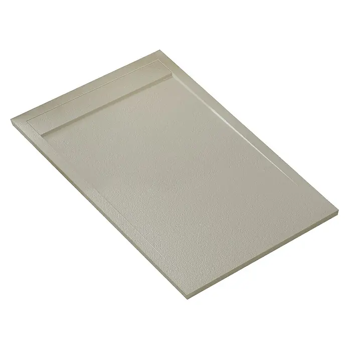 Plato de ducha aligerado Volga - L x An: 90 x 180 cm, Carga mineral, Arena - Aquí hay un plato de ducha plano y rectangular en un color sutil, ideal para diseños de baño modernos.