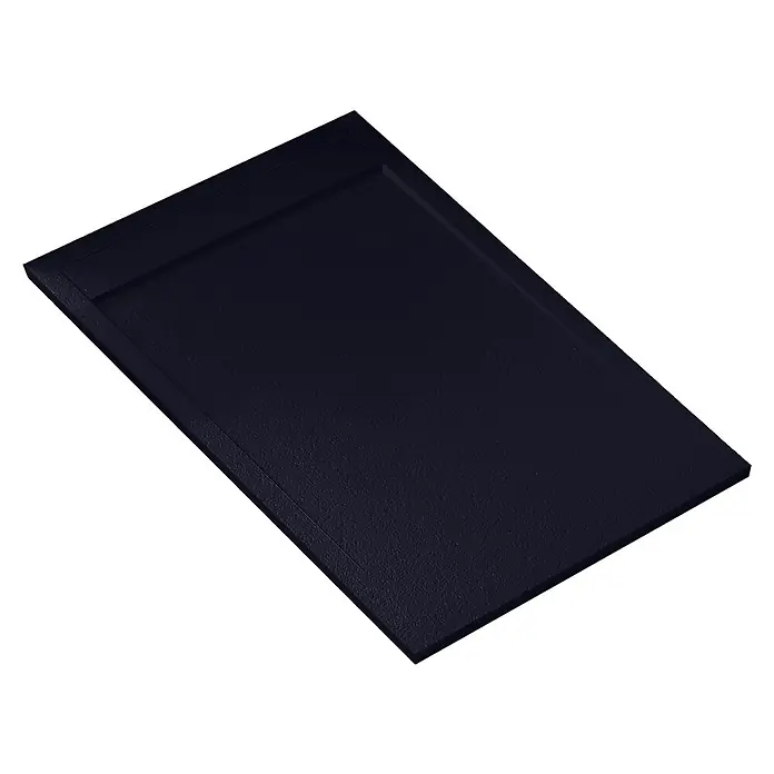 Plato de ducha aligerado Volga - L x An: 70 x 120 cm, Carga mineral, Negro - Un plato de ducha rectangular oscuro con una superficie texturizada y un borde elevado para el desagüe del agua.
