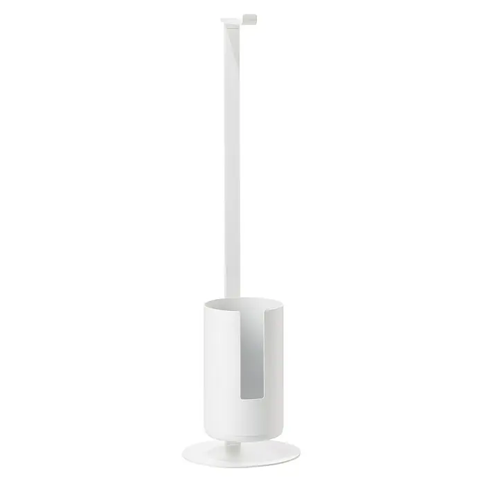 Zone Denmark WC-Bürstengarnitur RIM - ABS-Kunststoff, White, 20 cm - Ein freistehender, weißer Papierhandtuchhalter mit rundem Sockel, zylindrischem Behälter und senkrechter Stange.