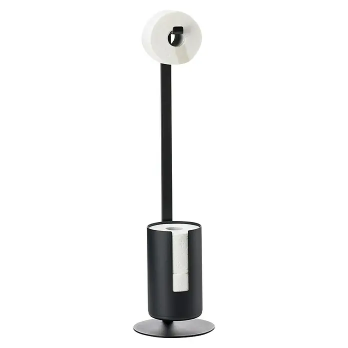Zone Denmark WC-Bürstengarnitur RIM - ABS-Kunststoff, Black, 20 cm - Freistehender Toilettenpapierhalter aus mattschwarzem Metall mit zwei Rollen und einer Rolle zum Abreißen.