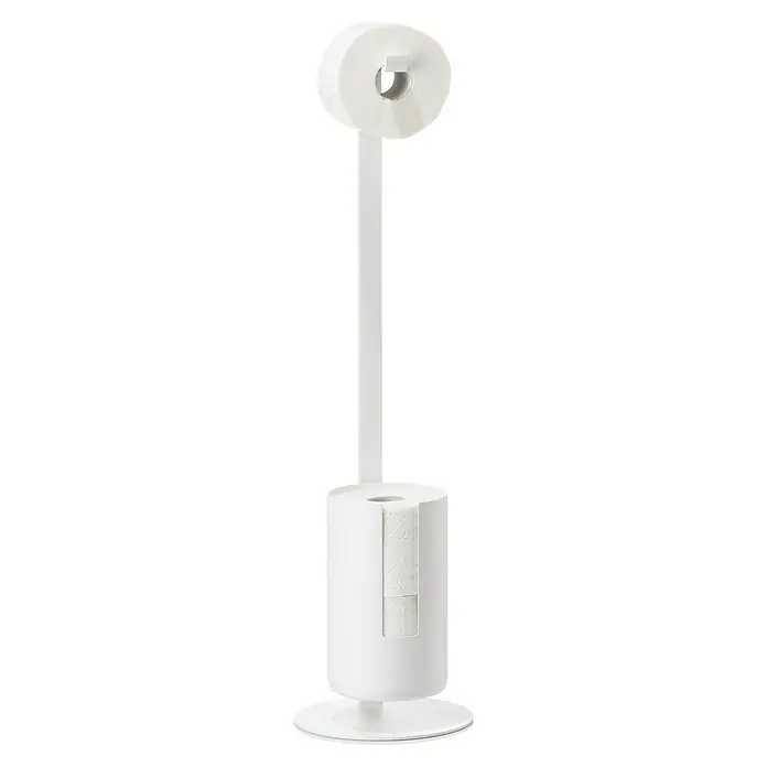 Zone Denmark WC-Bürstengarnitur RIM - ABS-Kunststoff, White, 20 cm - Freistehender Toilettenpapierhalter in Weiß mit integriertem Vorratsbehälter für mehrere Rollen und einer Rollenaufnahme.
