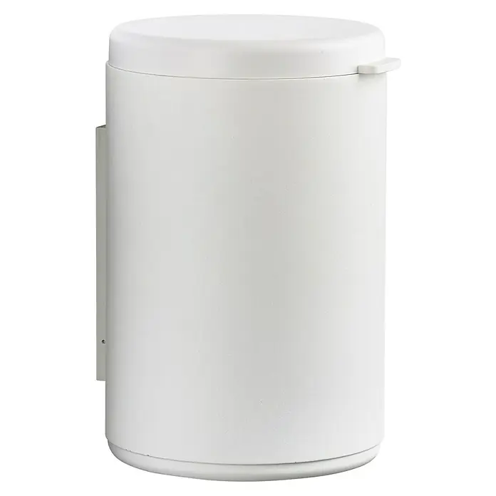 Zone Denmark Kosmetikeimer RIM - 3,3 l, Aluminium, White - Eine Nahaufnahme eines weißen, runden, an der Wand montierten Seifenspenders mit einem glatten, modernen Design.