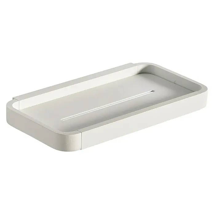 Zone Denmark Duschkorb RIM - 22 x 11,4 x 2 cm, White, Matt - Ein schlichtes, rechteckiges Seifenstück mit einer dezenten Rille in der Mitte, das ein modernes und minimalistisches Design präsentiert.