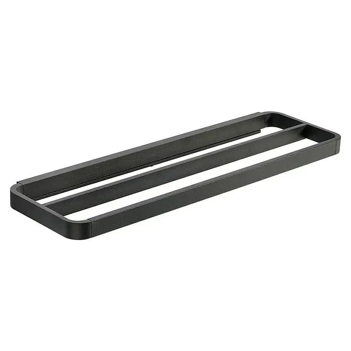 Zone Denmark Handtuchhalter RIM - Schwarz, Länge: 44 cm, Breite: 12,5 cm - Das Bild zeigt einen schwarzen, rechteckigen Abtropfbehälter mit drei Fächern, ideal für Küchenutensilien oder Geschirr. Praktisch und stilvoll.