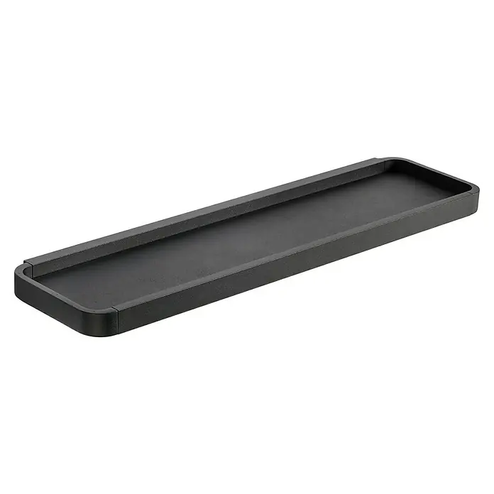 Zone Denmark Duschkorb RIM - 44 x 11 x 2,5 cm, Black - Eine rechteckige, schwarze Ablageschale mit erhöhten Rändern, ideal für Badezimmer oder Küche, um Ordnung zu schaffen und Gegenstände stilvoll zu präsentieren.