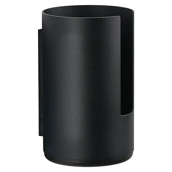 Zone Denmark Toilettenpapierhalter RIM - Black, 13,2 cm - Nahaufnahme einer mattschwarzen, zylindrischen Wandleuchte mit minimalistischem Design, perfekt für moderne Innenräume.