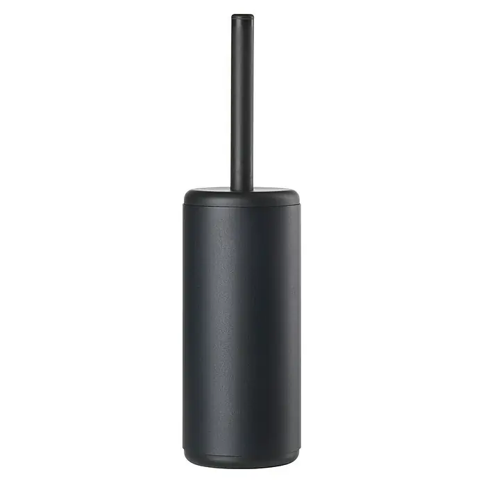 Zone Denmark WC-Bürstengarnitur RIM - ABS-Kunststoff, Black, 10 cm - Nahaufnahme einer modernen schwarzen Toilettenbürste mit einem zylindrischen Behälter und einem schlanken Griff.