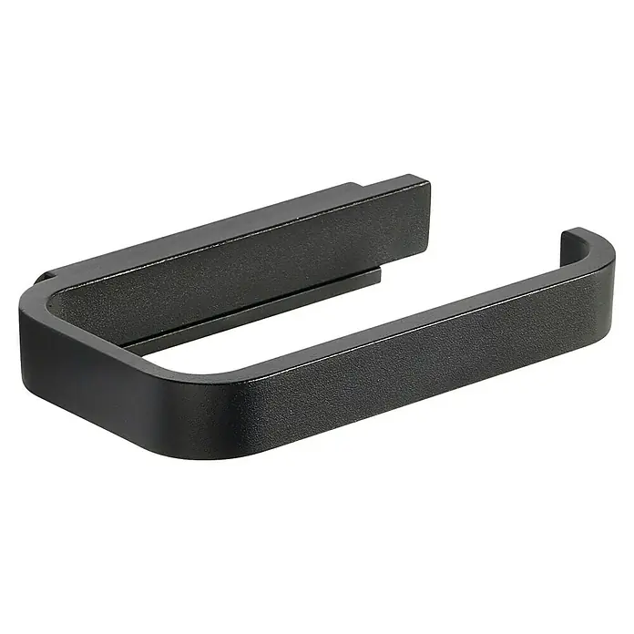 Zone Denmark Toilettenpapierhalter RIM - Black, 8,4 cm - Nahaufnahme eines mattschwarzen Toilettenpapierhalters mit minimalistischem Design und klaren Linien, ideal für moderne Badezimmer.