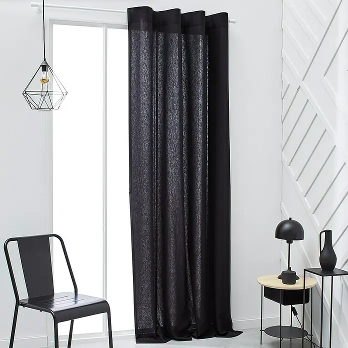 Dekovorhang Nature - 140 x 240 cm, 100 % Baumwolle, Dunkelgrau - Elegante schwarze Gardine mit dezenter Textur, die jedem Raum eine edle Note verleiht und das Licht sanft filtert. Perfekt für stilvolle Akzente.
