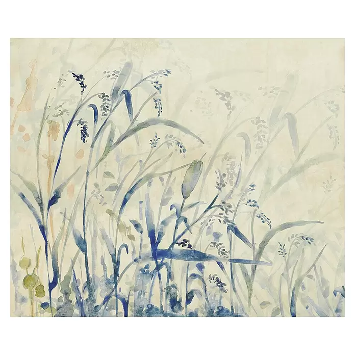Komar Flair Fototapete Aquarel-Field - B x H: 300 x 250 cm, Vlies - Aquarellgemälde mit blauen und grünen Pflanzen.