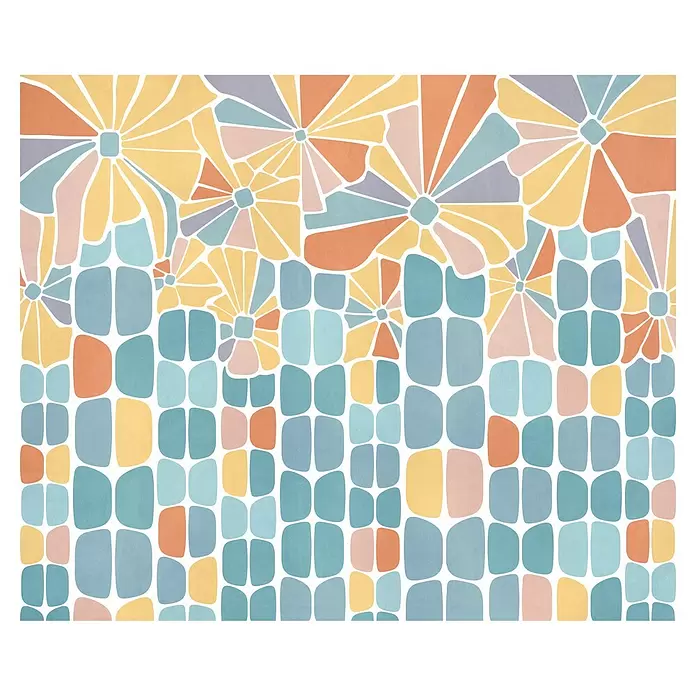 Komar Flair Fototapete Garden Dream - B x H: 300 x 250 cm, Vlies - Abstraktes Mosaikmuster mit Pastellblumen und geometrischen Formen.